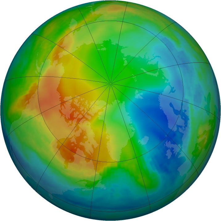 Arctic ozone map for 14 December 1990